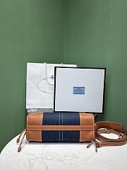 Colestore Prada Denim and Leather Top Handle Bag Dark blue Denim with Tan Leather Trim 23.5x12x9cm - 4