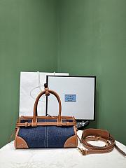 Colestore Prada Denim and Leather Top Handle Bag Dark blue Denim with Tan Leather Trim 23.5x12x9cm - 3