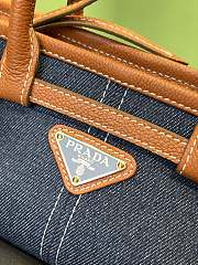 Colestore Prada Denim and Leather Top Handle Bag Dark blue Denim with Tan Leather Trim 23.5x12x9cm - 2