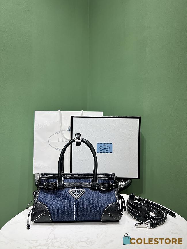 Colestore Prada Denim and Leather Top Handle Bag Blue Denim with Black Leather 23.5x12x9cm - 1