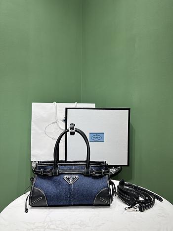 Colestore Prada Denim and Leather Top Handle Bag Blue Denim with Black Leather 23.5x12x9cm