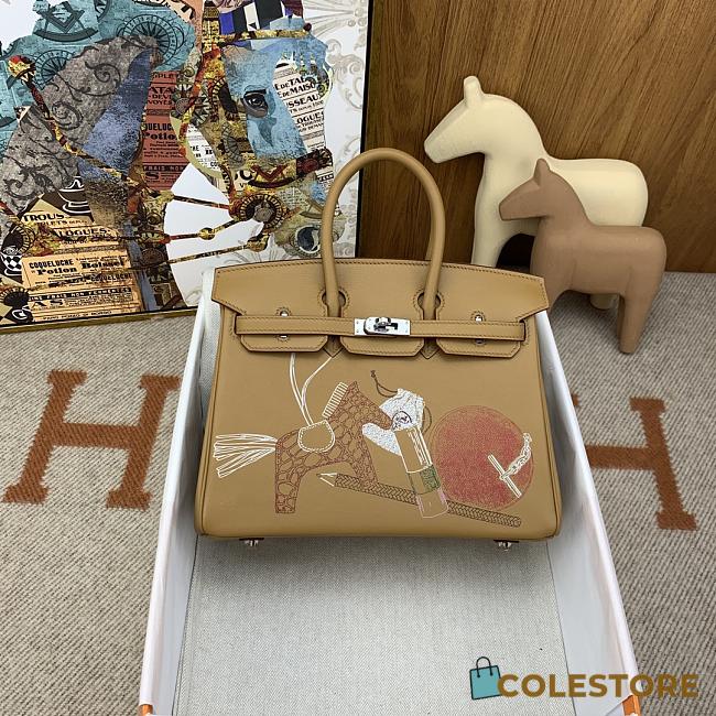 Colestore Hermes Limited Edition In and Out Swift Birkin Brown Bag with Palladium Hardware 25cm - 1
