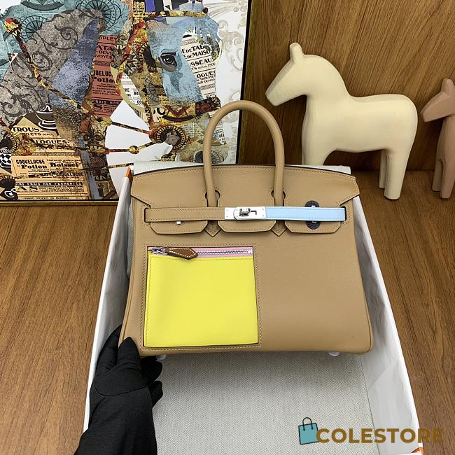 Colestore Hermes Birkin Colormatic bag 25 Chai/Lime/Blue brume/Cassis Swift leather Silver hardware 25cm - 1