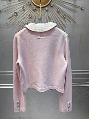 Colestore Chanel Pink Knit Cardigan with Quilted White Collar - 4
