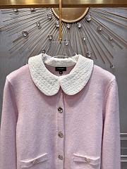 Colestore Chanel Pink Knit Cardigan with Quilted White Collar - 3
