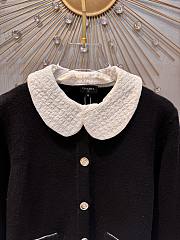 Colestore Chanel Black Knit Cardigan with Quilted White Collar - 6