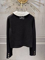 Colestore Chanel Black Knit Cardigan with Quilted White Collar - 5