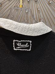 Colestore Chanel Black Knit Cardigan with Quilted White Collar - 2