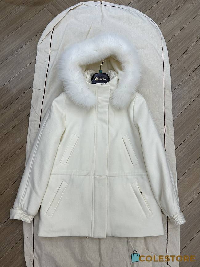 Colestore Loro Piana Coat with A Fur-Trimmed Hood White - 1