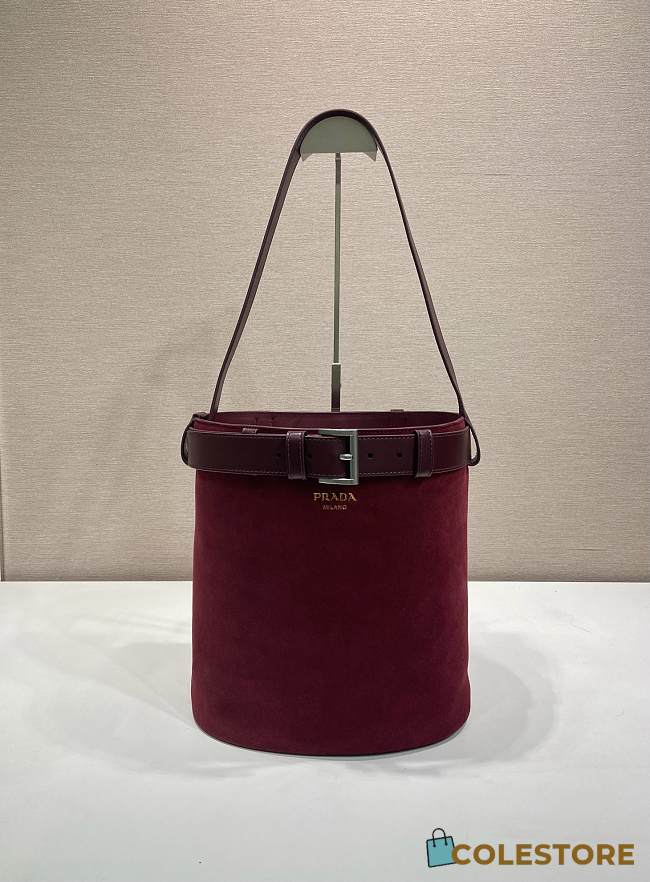 Colestore Prada Burgundy Prada Buckle belted suede bucket bag 26.5x29x18cm - 1