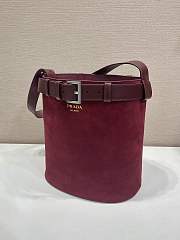 Colestore Prada Burgundy Prada Buckle belted suede bucket bag 26.5x29x18cm - 4