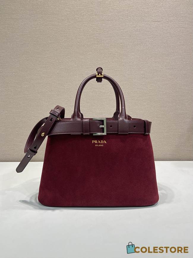 Colestore Prada Buckle medium suede bag with belt Burgundy 32x23x11cm - 1
