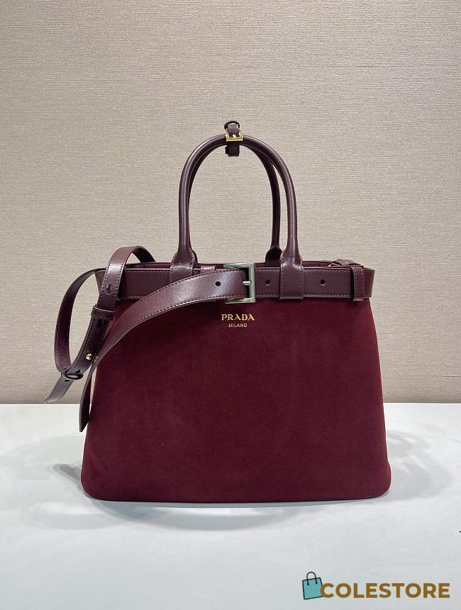 Colestore Prada Buckle large suede bag with belt Burgundy 37.5x27.5x14cm - 1