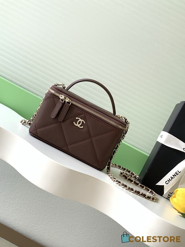Colestore Chanel Vanity with Chain Grained Shiny Calfskin & Gold-Tone Metal Dark Brown 17x19.5x5cm - 1
