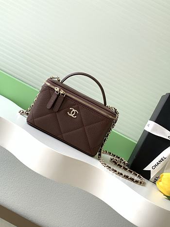 Colestore Chanel Vanity with Chain Grained Shiny Calfskin & Gold-Tone Metal Dark Brown 17x19.5x5cm