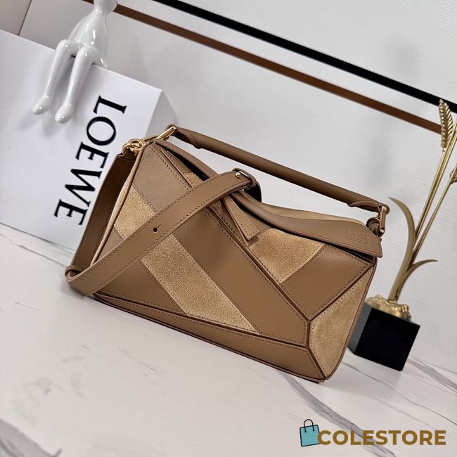 Colestore Loewe Small Puzzle Bag in Classic Calfskin and Suede Brown 24x10.5x16cm - 1