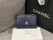 Colestore Chanel Navy Blue Calfskin Chevron Trendy CC Wallet On Chain (WOC) 19cm - 1