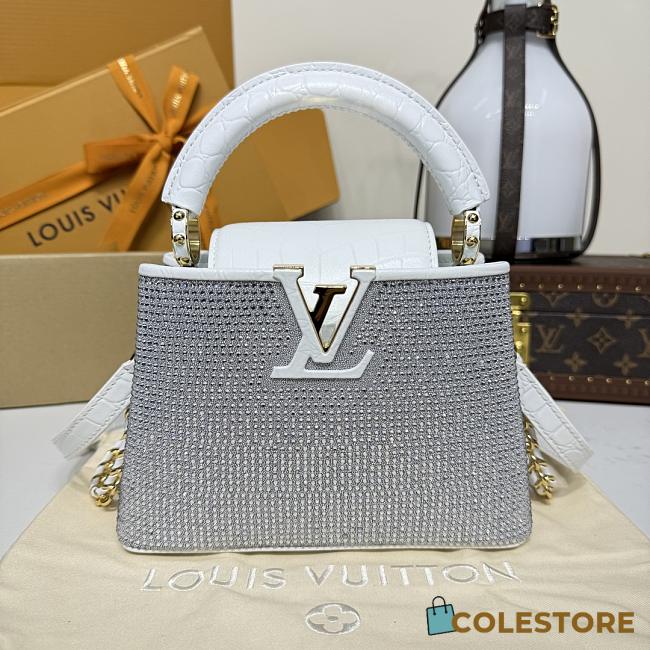 Colestore Louis Vuitton Capucines Mini Crystal-Embellished Finish and Crocodile-Pattern Leather Handle 21x13.6x8cm - 1