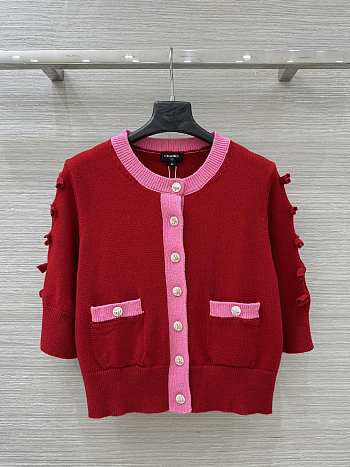 Colestore Chanel Red & Pink Contrast Trim Knit Cardigan