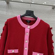 Colestore Chanel Red & Pink Contrast Trim Knit Cardigan - 3