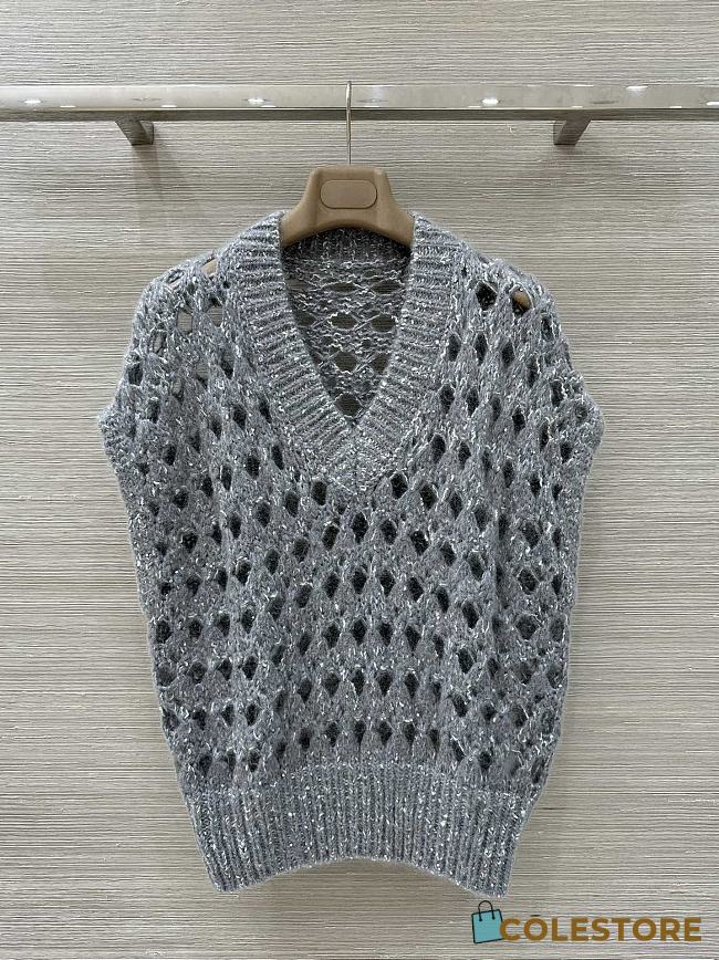 Colestore Brunello Cucinelli open-knit Sleeveless Top Grey - 1