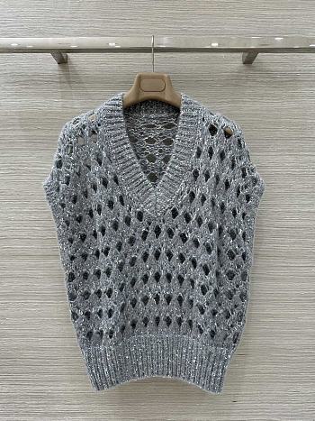 Colestore Brunello Cucinelli open-knit Sleeveless Top Grey