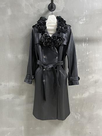 Colestore Chanel Camellia Lapel Tie-Front Leather Jacket – Turkish Deer Print