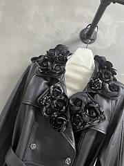 Colestore Chanel Camellia Lapel Tie-Front Leather Jacket – Turkish Deer Print - 2