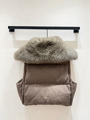 Colestore Yves Salomon Flannel Down Gilet with Fox Fur Collar Brown - 2