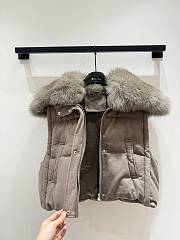 Colestore Yves Salomon Flannel Down Gilet with Fox Fur Collar Brown - 5