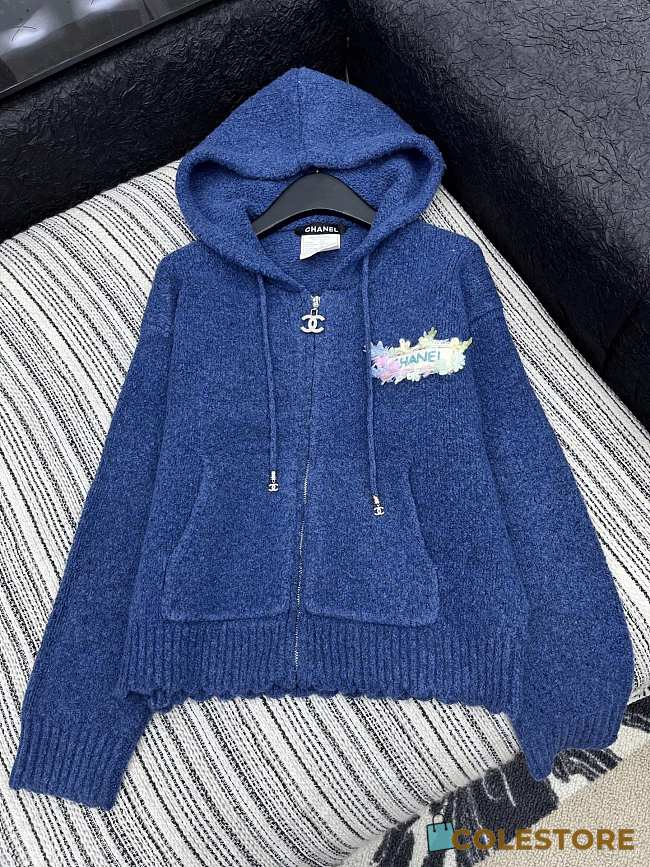 Colestore Chanel Blue Wool Hooded Zip Cardigan - 1