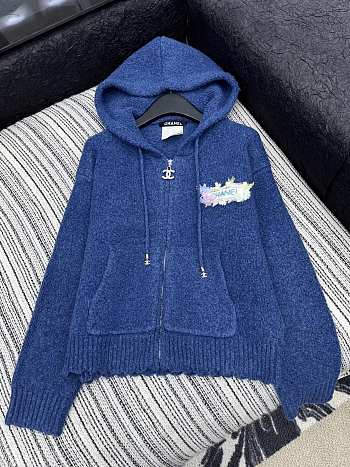 Colestore Chanel Blue Wool Hooded Zip Cardigan