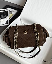 Colestore Chanel Small Bowling Bag Dark Brown Suede Antique Gold Hardware 15.5x24x11.5cm - 1