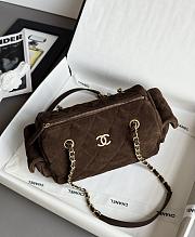 Colestore Chanel Small Bowling Bag Dark Brown Suede Antique Gold Hardware 15.5x24x11.5cm - 4