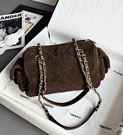 Colestore Chanel Small Bowling Bag Dark Brown Suede Antique Gold Hardware 15.5x24x11.5cm - 3