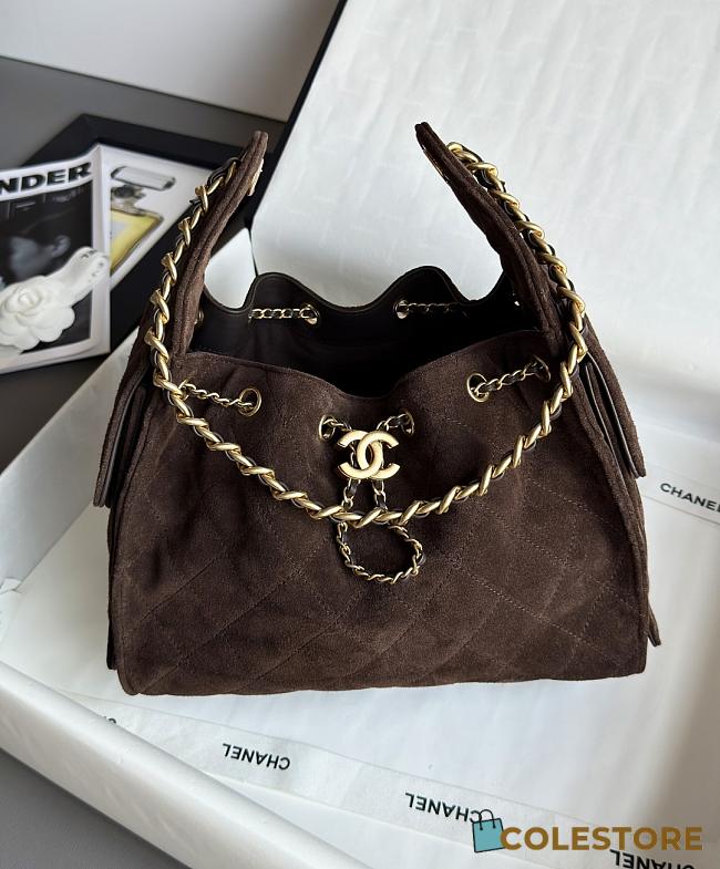 Colestore Chanel 25 Small Handbag Suede Calfskin & Gold-Tone Metal Dark Brown 30x26x14cm - 1