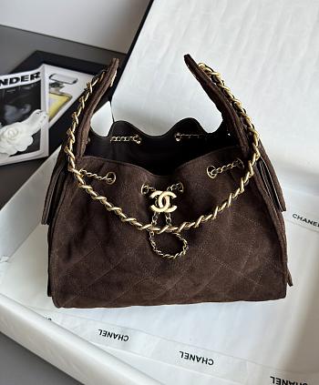 Colestore Chanel 25 Small Handbag Suede Calfskin & Gold-Tone Metal Dark Brown 30x26x14cm