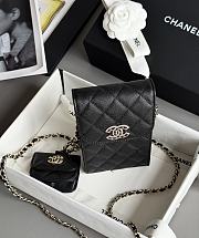 Colestore Chanel Black Quilted Caviar Leather Crystal CC Phone Holder + Airpod 18.5 × 19 × 2.5 cm - 6