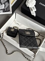 Colestore Chanel Black Quilted Caviar Leather Crystal CC Phone Holder + Airpod 18.5 × 19 × 2.5 cm - 4