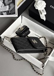 Colestore Chanel Black Quilted Caviar Leather Crystal CC Phone Holder + Airpod 18.5 × 19 × 2.5 cm - 3