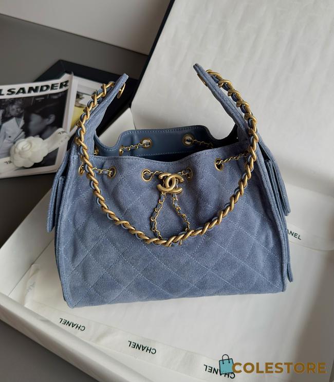 Colestore Chanel 25 Small Handbag Grained Calfskin & Gold-Tone Metal Dusty Blue 30x26x14cm - 1