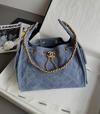 Colestore Chanel 25 Small Handbag Grained Calfskin & Gold-Tone Metal Dusty Blue 30x26x14cm