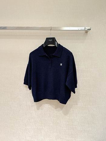 Colestore Celine Triomphe Cropped Polo In Wool Navy