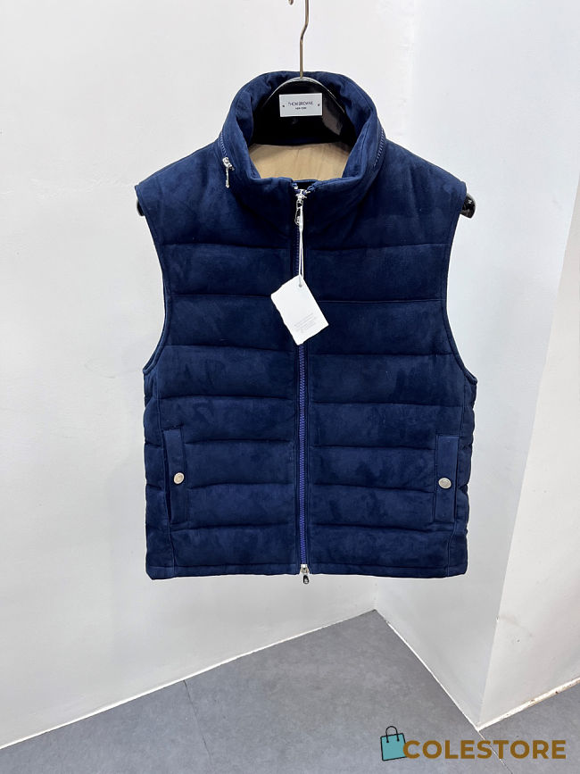 Colestore Brunello Cucinelli Blue Suede Down Vest for Men - 1