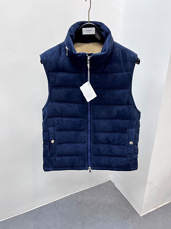 Colestore Brunello Cucinelli Blue Suede Down Vest for Men