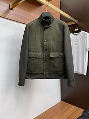 Colestore Brunello Cucinelli Leather & Cashmere Knit Hybrid Jacket Olive Green - 1