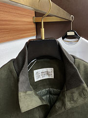 Colestore Brunello Cucinelli Leather & Cashmere Knit Hybrid Jacket Olive Green - 6