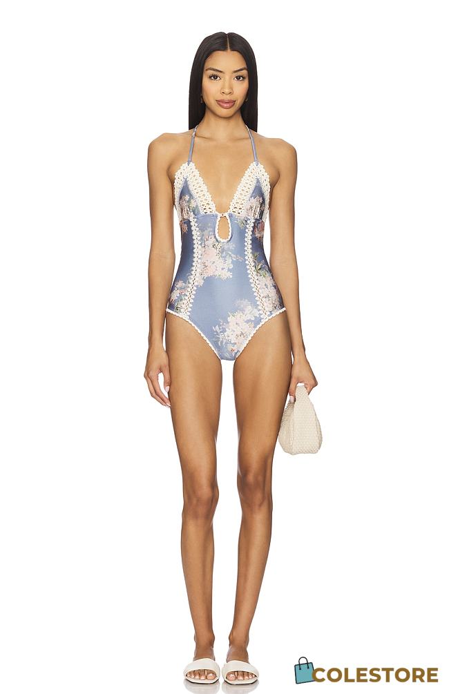 Colestore Zimmermann Teal Blue Botanical Flower Cascadian One-Piece - 1