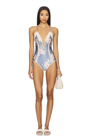 Colestore Zimmermann Teal Blue Botanical Flower Cascadian One-Piece