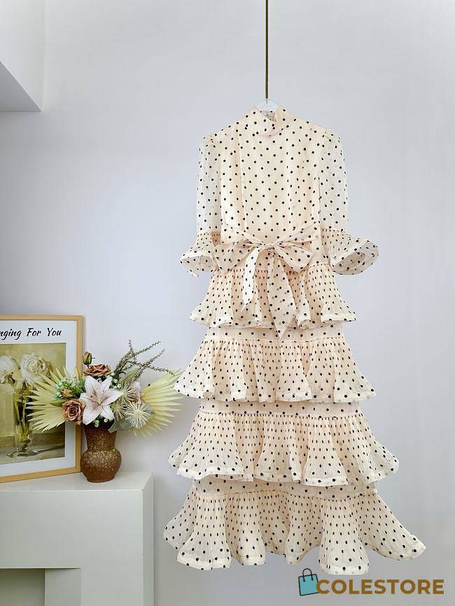 Colestore Zimmermann Pleated Sleeved Dress Cream Black Polka Dot - 1